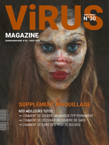 « Virus Magazine supplément n°30 » photographisme de la série Virus Magazine © Julien Richetti, 2020 (impression format portrait 3:4 sur dibond)